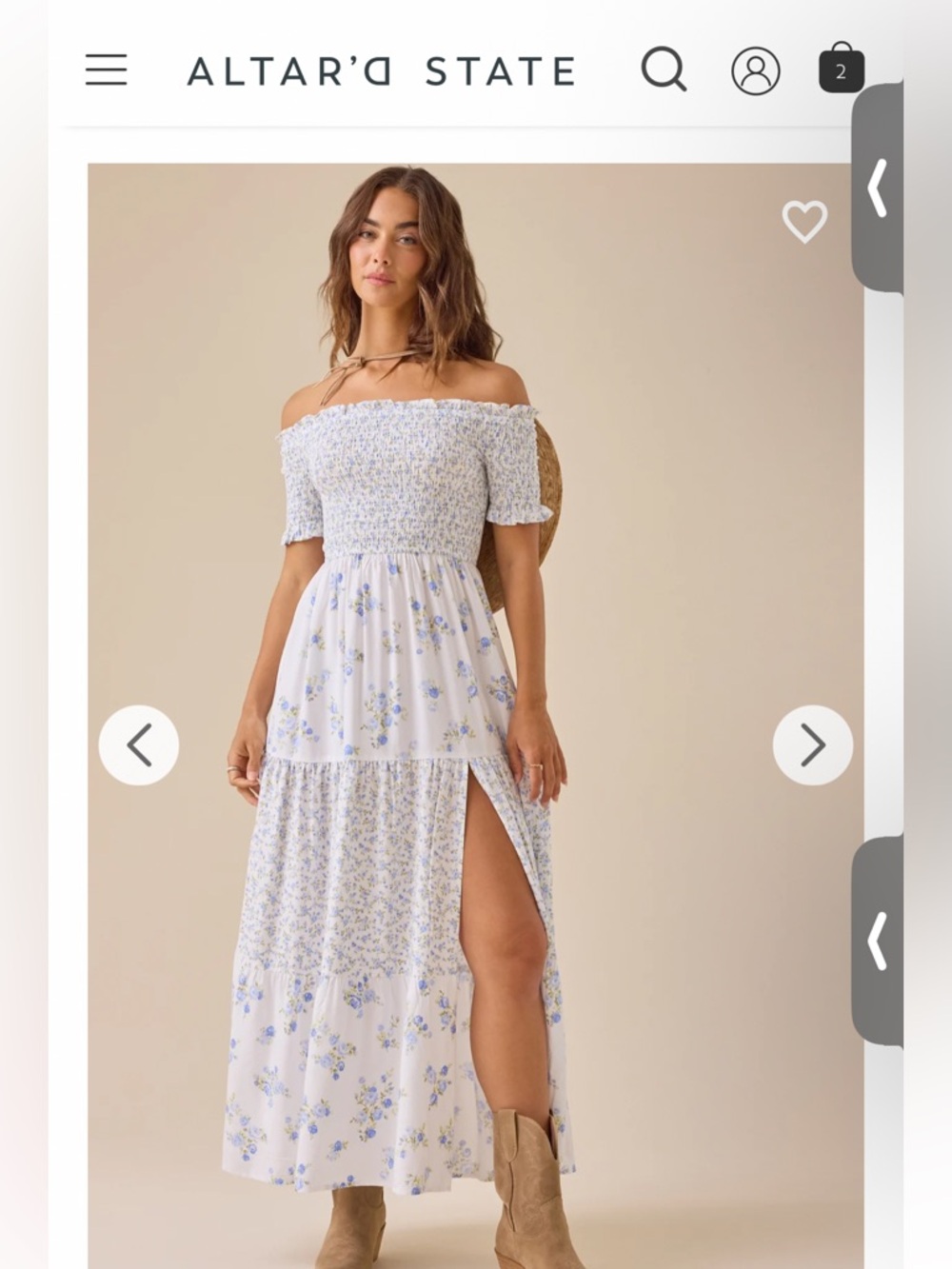 Altar'd State White and Light Blue Floral Off-Shoulder Maxi Dress